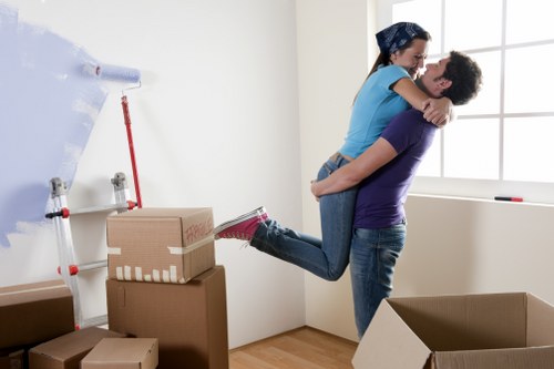 Business relocation vehicles prepared for office removals in Wimbledon