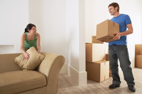 Packed boxes and furniture ready for a student move in Wimbledon